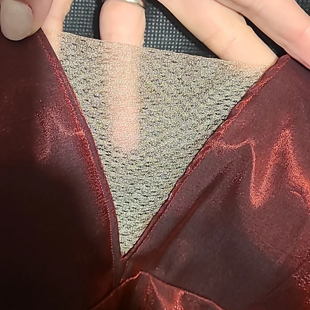 Sherri Hill satin dress V neck  spaghetti straps wine red sz 0 - Picture 10 of 13